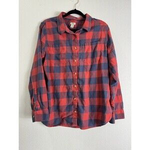 LL Bean Shirt Women's Multicolor Plaid Long Sleeve Button Down Double Pockets M